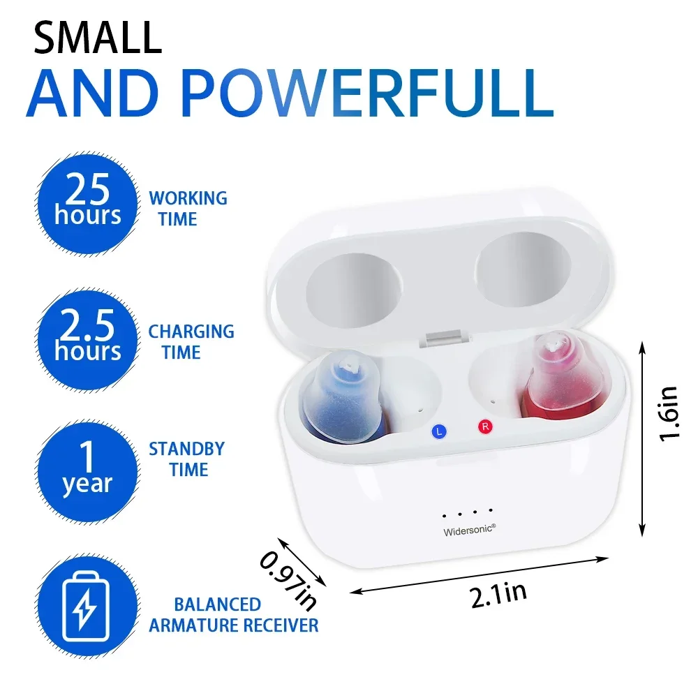 Rechargeable Hearing Aid Audifonos V30 ITC Invisible Earbuds Adjustable Tone Sound Amplifier In-Ear Hearing Device