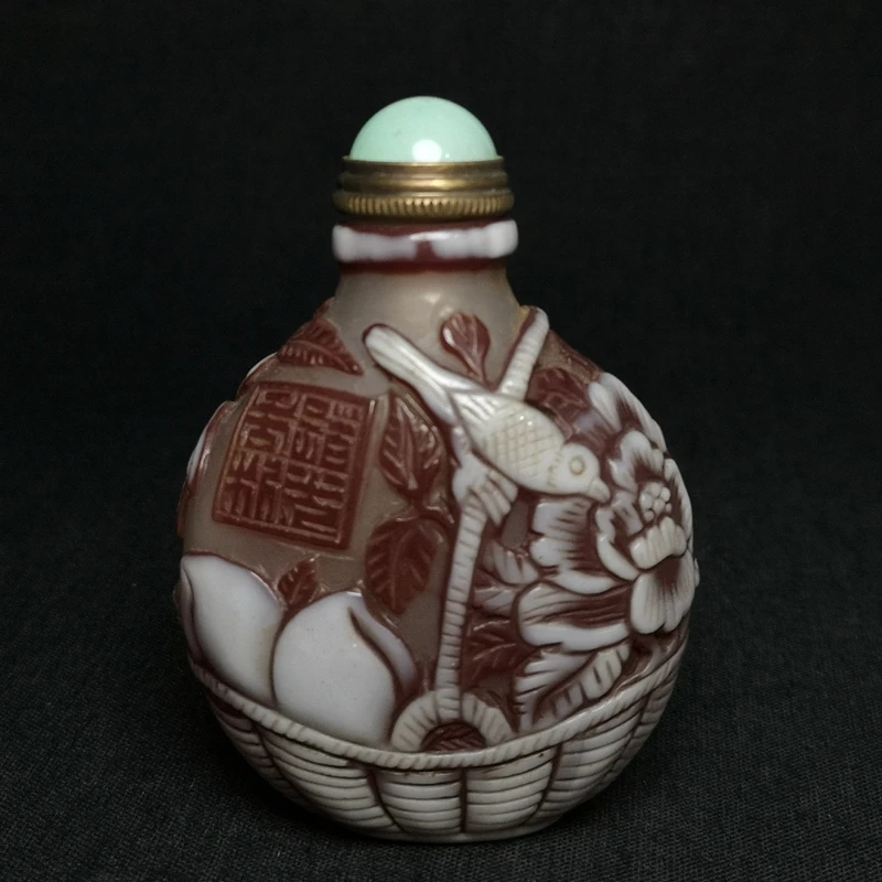 

YIZHU CULTUER ART Size 2.8 Inch Chinese Old Beijing Glaze Carving Flowers and Birds Statue Snuff Bottle Collection