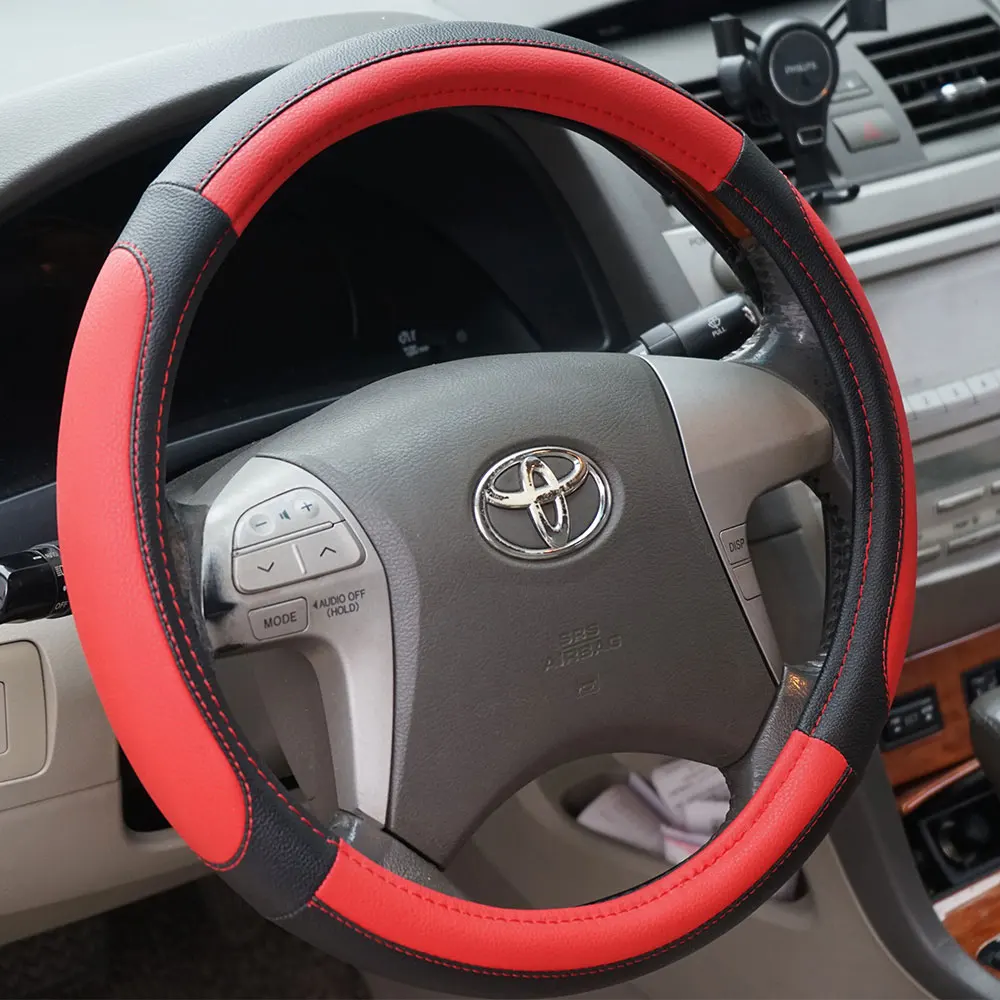 Four Seasons 37-38.5cm Artificial PU leather Car Steering Wheel Cover Universal Non-slip Auto Parts Interior Accessories