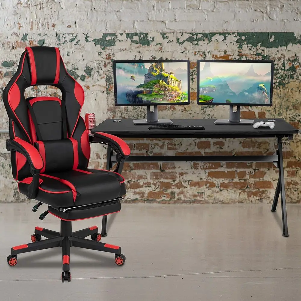 

EMMA + OLIVER Black/Red Gaming Desk Bundle - Cup/set Holder/Mouse Pad Top