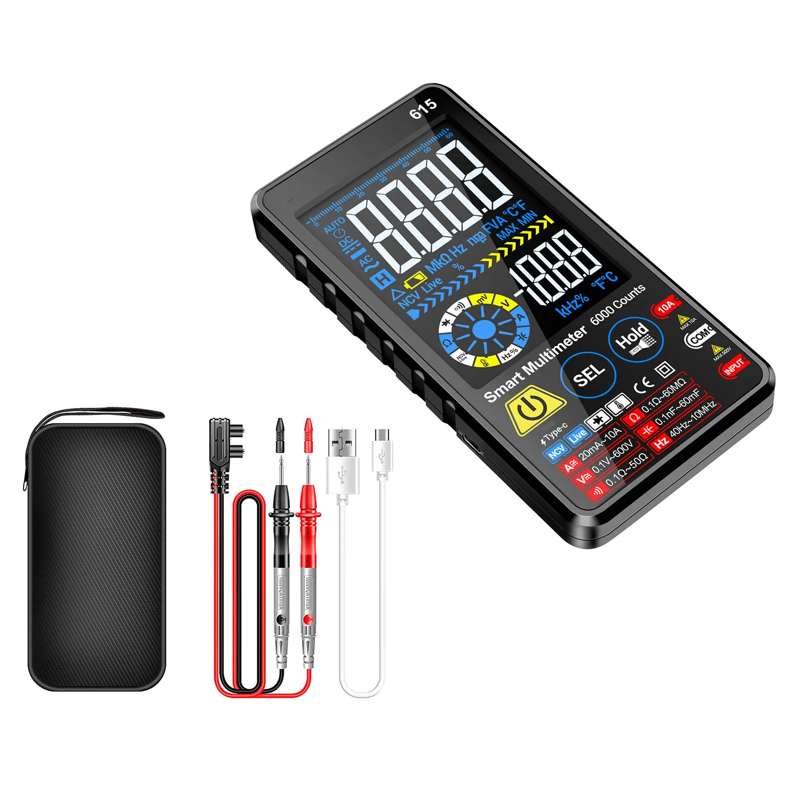 1Pc LCD Digital Multimeter Smart AC/DC Voltage Current Tester High-end Touch 6000 Counts Multitester Test Tools Resistance Meter