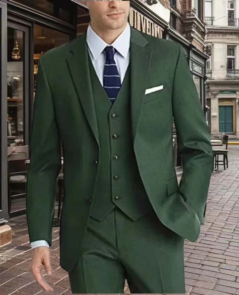 

Elegant Green Groom Wedding Tuxedo Men's Smoking Terno 3-Piece Ensemble Graduation Casual Suit Stage Costume