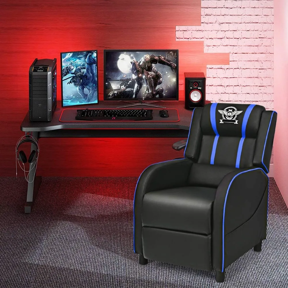 Gaming Recliner Chair, Racing Style Single Recliner Sofa w/Massage, Adjustable PU Leather Video Game Chair Home Theater Seat