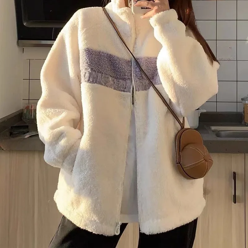 

Women's Jackets Coat Thick Warm Lamb Wool Plush Cashmere Streetwear Ladies 2024 New Autumn Winter Korean Fashion Female Clothing