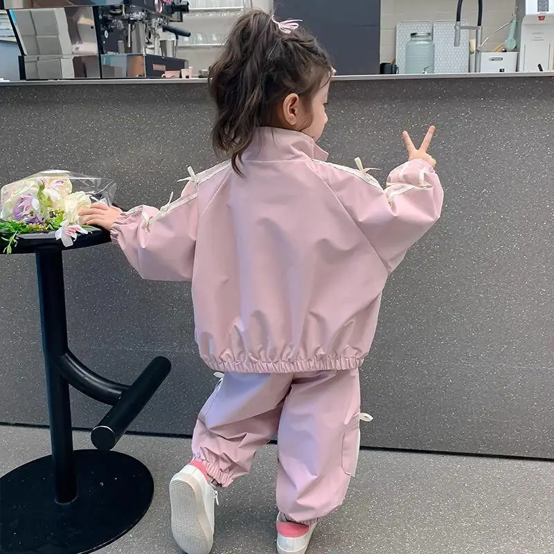 Kawaii فتاة معطف الموضة السراويل الرياضية مجموعة طالب ربيع الخريف الكرتون عادية عالية الرقبة سترة 2 قطعة مجموعة ملابس الأطفال