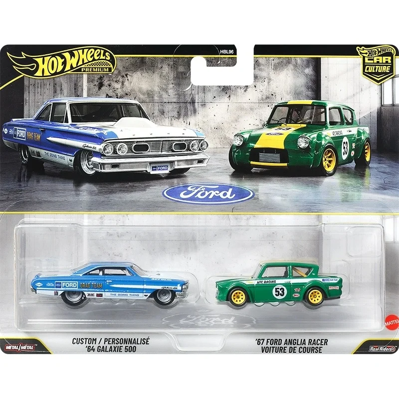 Hot Wheels Premium Car Culture 2-Packs Custom '64 Galaxie500 '67 FORD ANGLIA Racer 1:64 Diecast Alloy Car Collectible Gift Toys