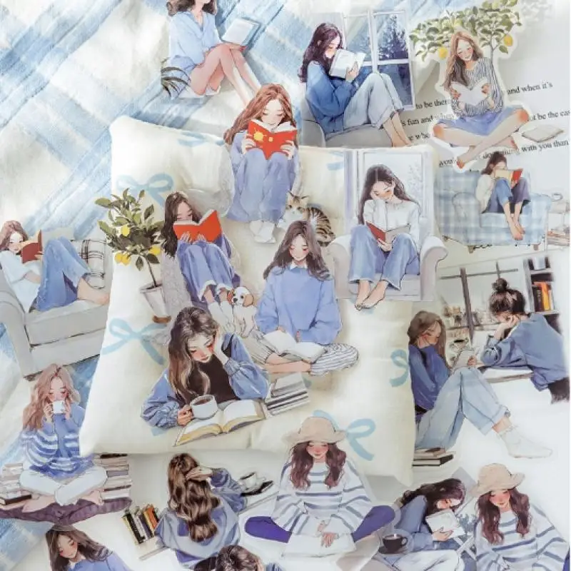 30Pcs Decorative Reading Girl Stickers, Aesthetic Album Decals, Essential Scrapbooking Materials