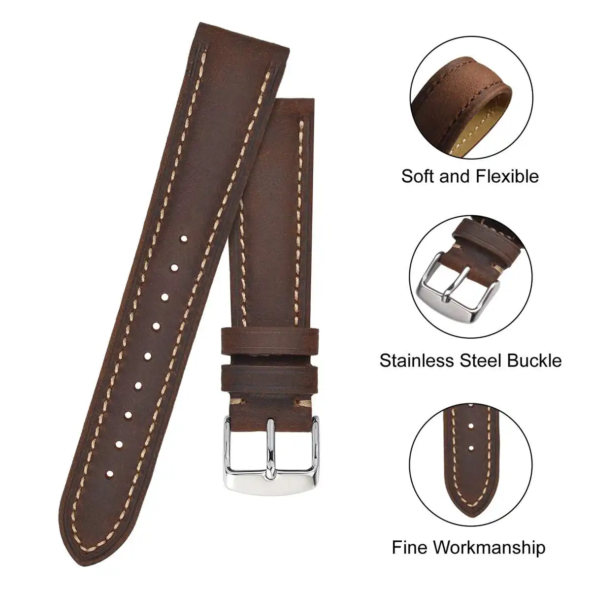 BISONSTRAP Geniune Leather Watch Strap 14mm 17mm 18mm 19mm 20mm 21mm 22mm 23mm 24mm Replacement Bracelet for Men Women Watchband