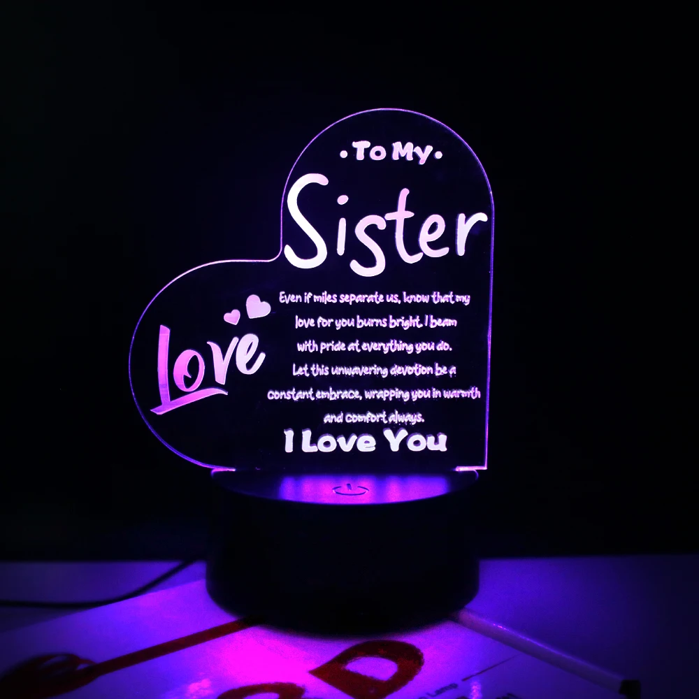 Il mio migliore amico cuore luce notturna lampada a LED touch remoto arredamento della stanza con citazione ispiratrice USB/alimentato a batteria amicizia regali MOM