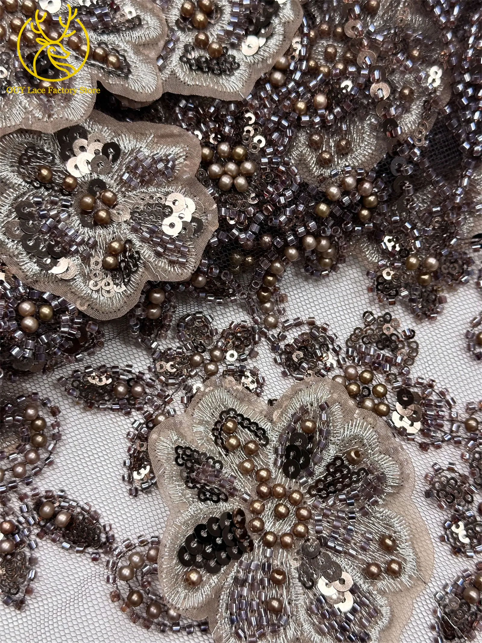 3D-Stickerei Blumen Französische Pailletten Perlenbesetzter Spitzenstoff aus Polyester 2026 Hochwertiger Afrikanischer Spitzenstoff für Hochzeitsfeiern Tüll 5 – Detail 30