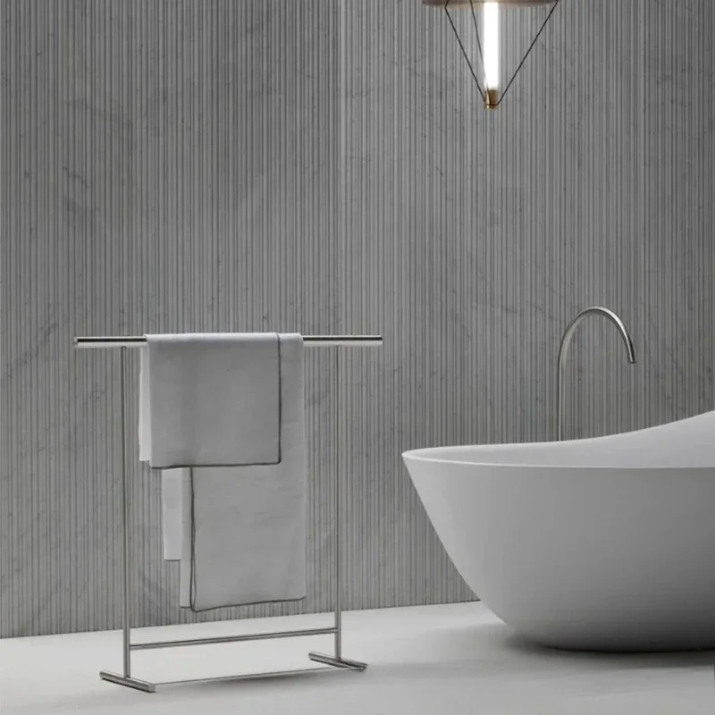Stainless steel light luxury floor, non-punching towel rack, movable drying rack outside the balcony