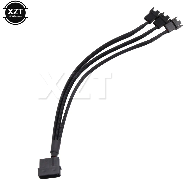 

4Pin IDE Molex to 3 Port 3Pin/4Pin Cooler Fan Splitter Power Cable Extension Cord Black Sleeved Braided cable connector