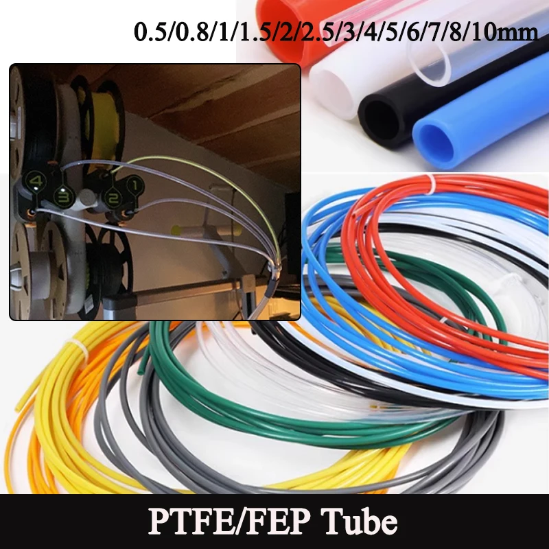 

PTFE FEP Tube Diameter 0.5/0.8/1/1.5/2/2.5/3/4/5/6/7/8/10mm FEP Insulated Hose Extruder J-head Rigid Pipe For 3D Printer Parts