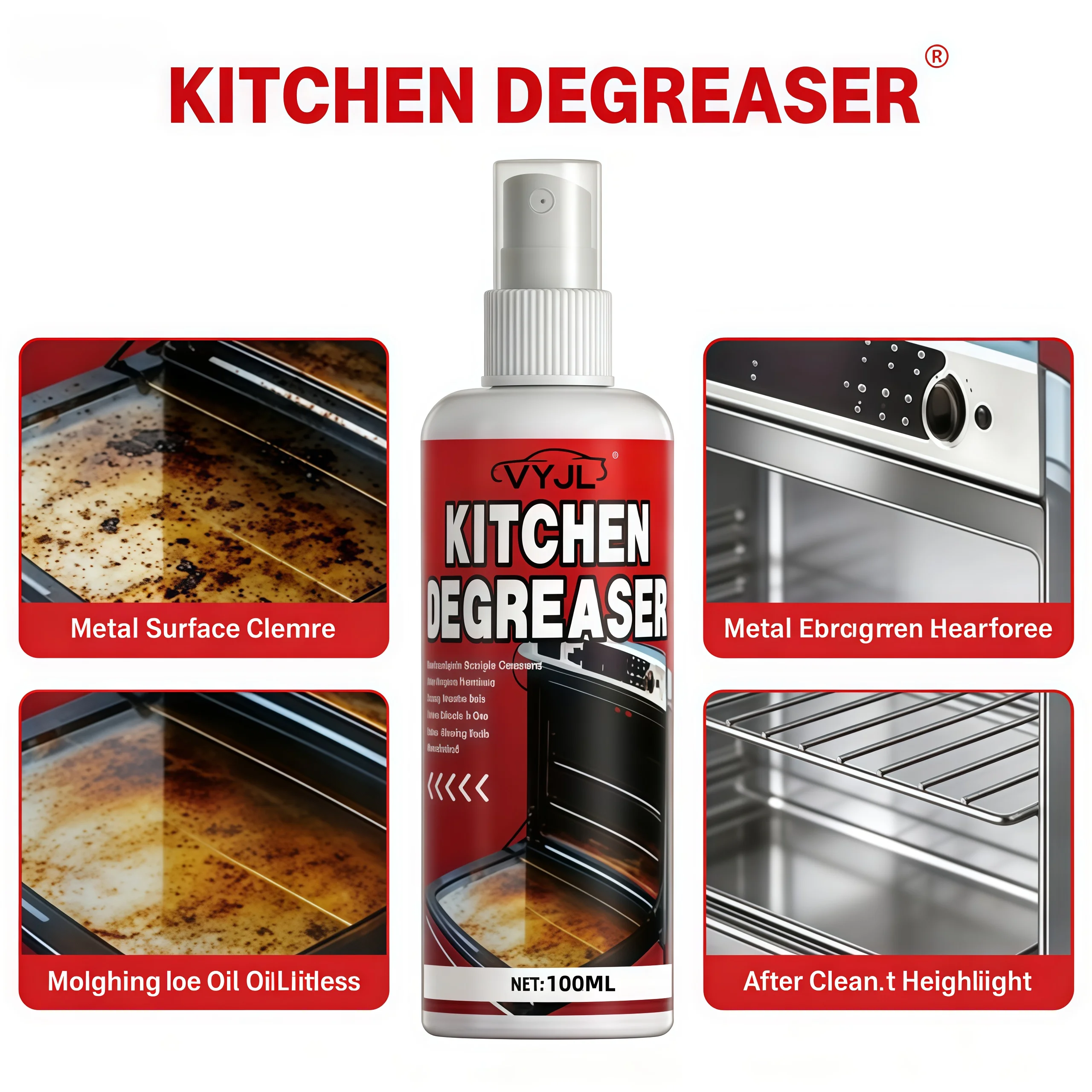 Multi-Purpose Kitchen Degreaser Spray - Removes Stubborn Grease, Oil and Dirt, Safe for Cookware, Tiles and Kitchen Surfaces