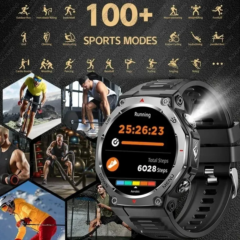 Xiaomi Smart Watch Męski Zegarek Sportowy Outdoor 5ATM Wodoodporny Ekran AMOLED Latarka UV Połączenia Bluetooth Smartwatch Duża Bateria 525mAh