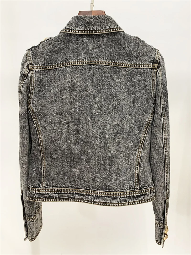 Giacca di jeans da donna In cotone con risvolto due tasche con colletto grande top a maniche lunghe cappotto nero con fibbia a leone a fila singola nuovo arrivo In magazzino