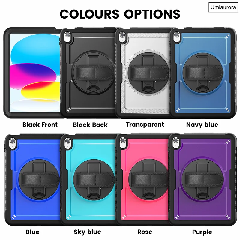 For IPad 9.7 7th 8th 9th 10.2 10th 10.9 11th A16 12th Gen 11 inch A19 Shockproof Silicon PC Tablet Case Stand Strap Armor Funda