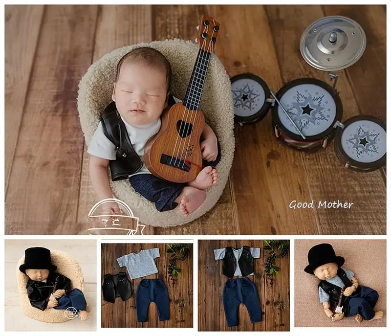 

Handsome rock suit leather jacket Harlan pants clothes fly baby photography props baby photo studio