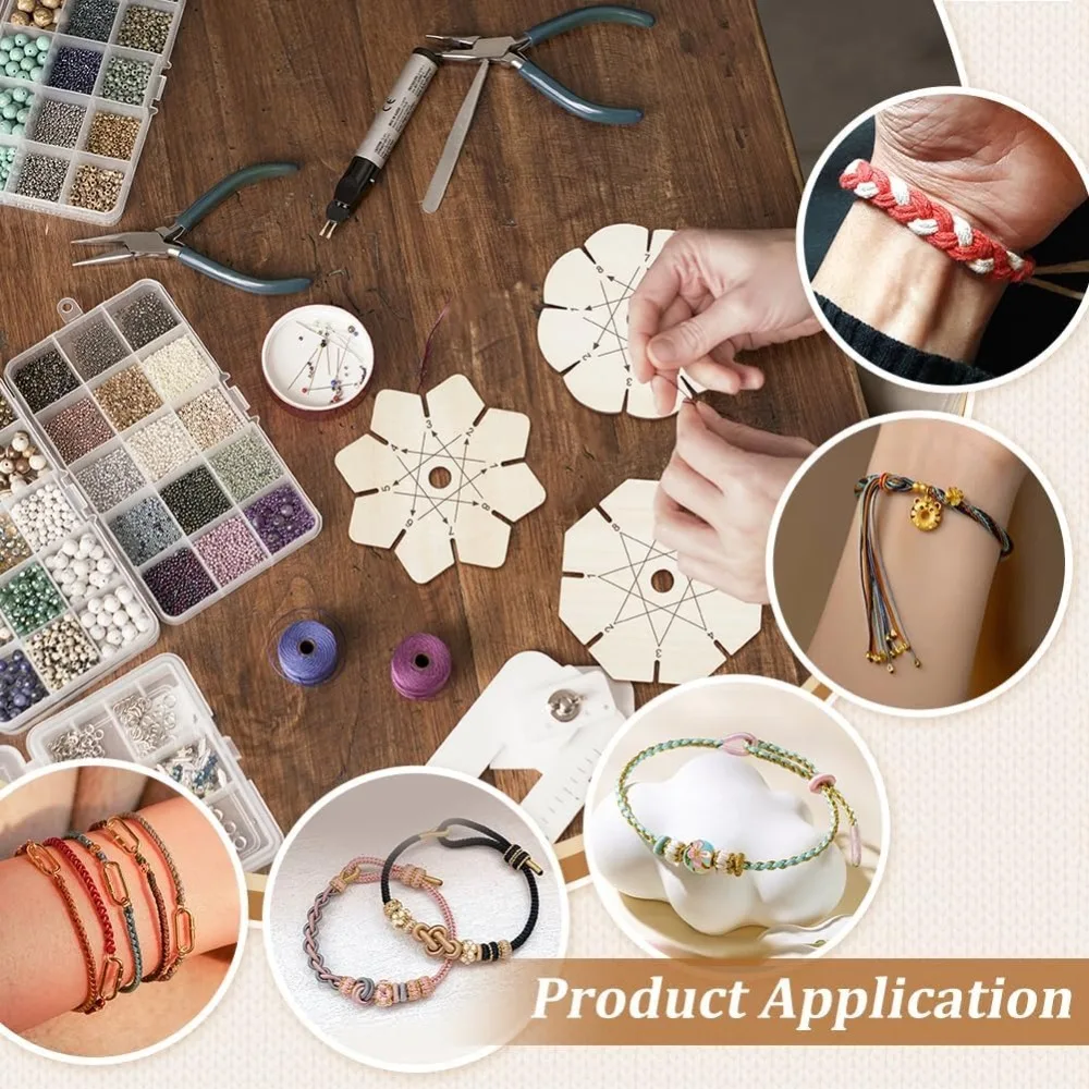 3pcs Bracelet Braiding Disk Flower Shape Kumihimo Disk Wood Bracelet Braiding Plate Beading Cord Disc for Friendship view 5