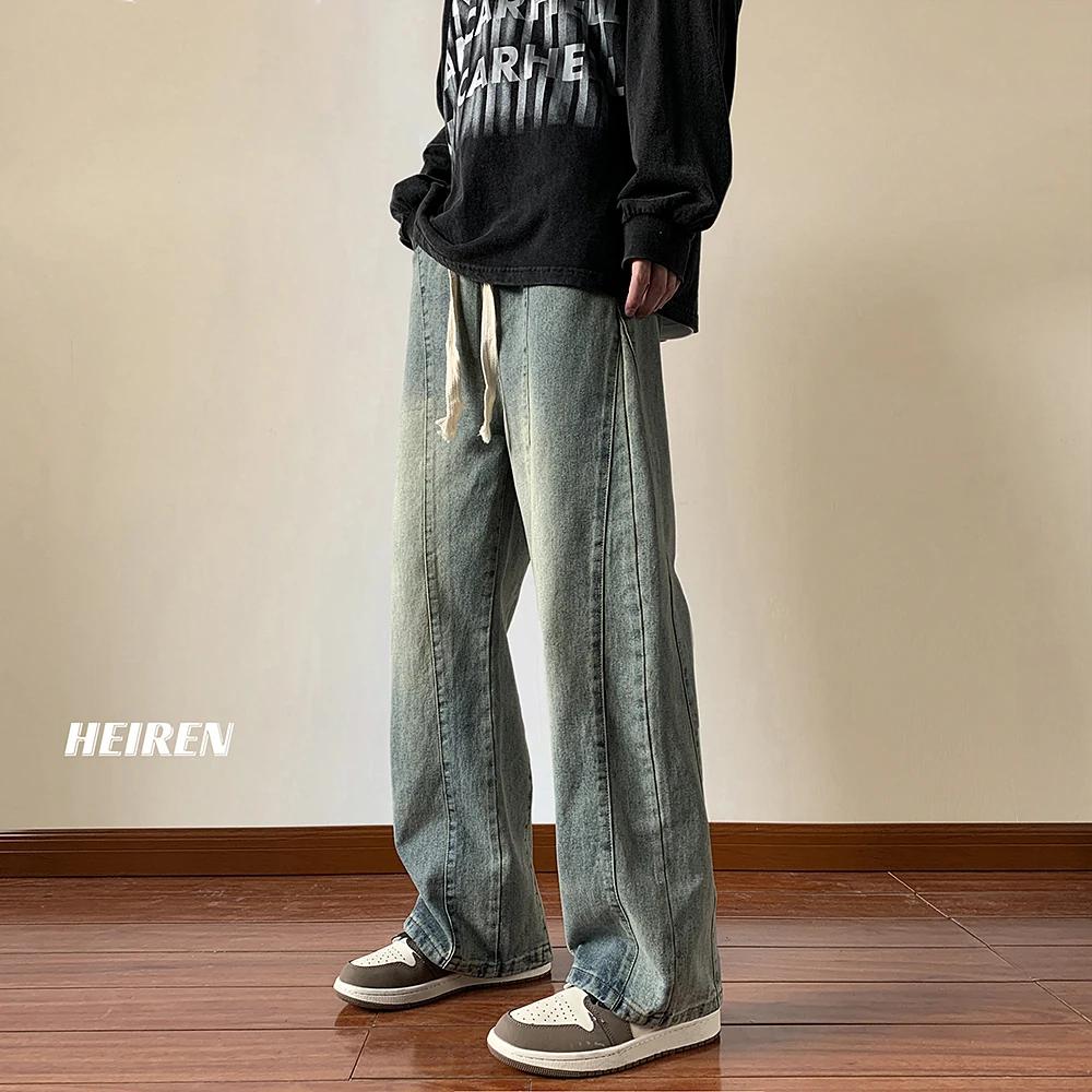 

Retro American Sle Men's Jeans Casual Straight Leg Long Pants Spring Autumn High Street Wide Leg Leisure Trousers