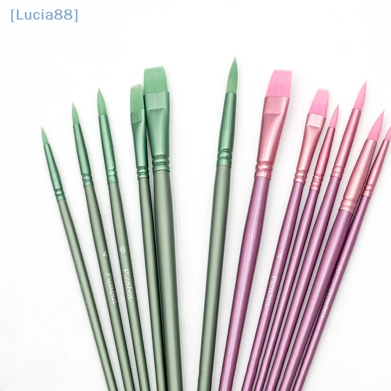 4/6 Pcs Watercolor Brush Pointed Round Flat Head Soft Hair  Pointed Nylon Hair Hook Line Pens Painting Craft Pens