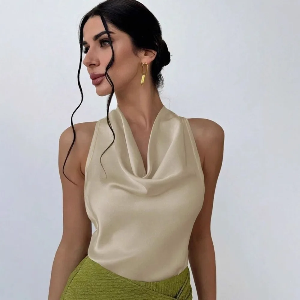 

Women's Sleeveless Colored Satin Shirt Spring and Summer European and American Work Ladies' Shirt