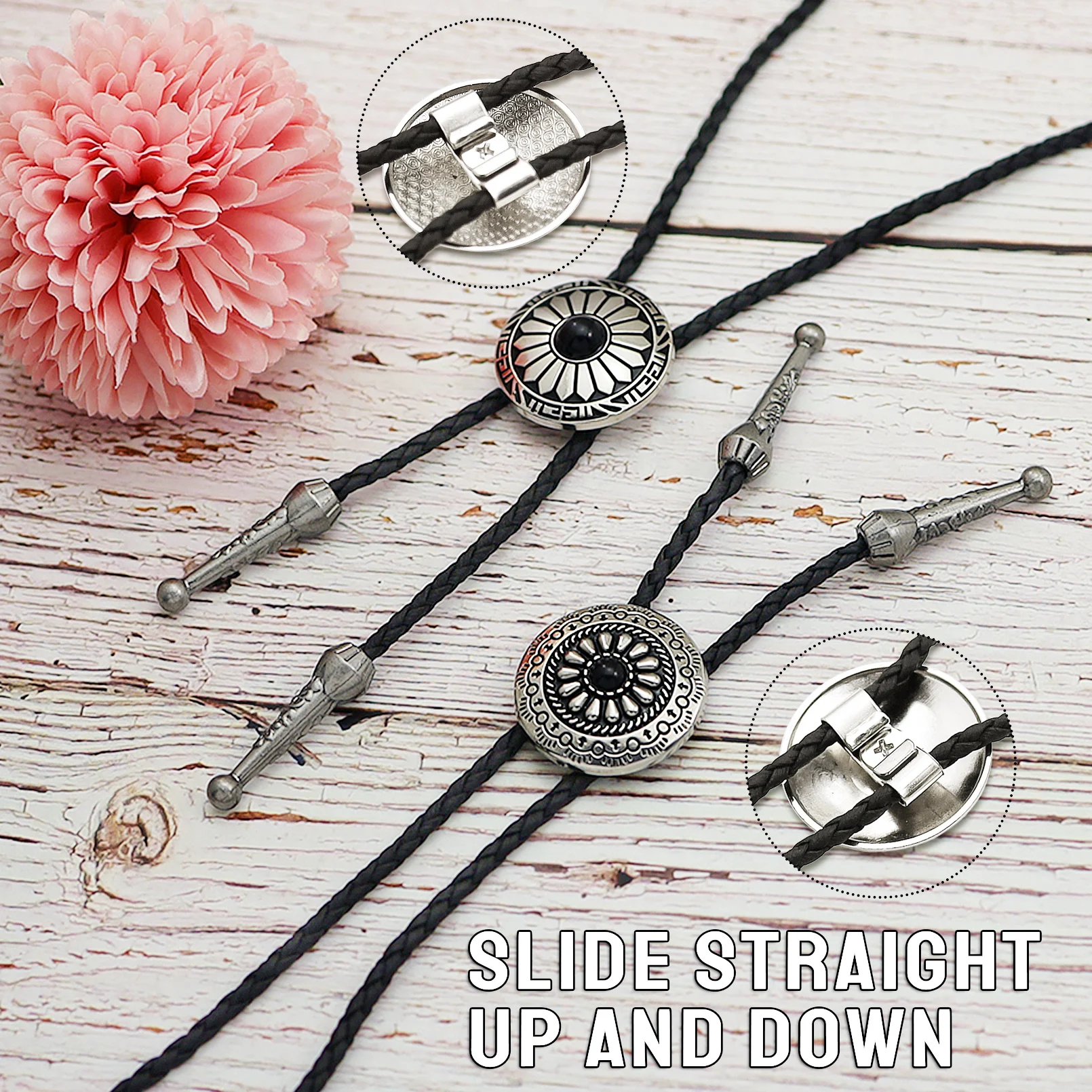 Western Cowboy Bolo Tie Necklace Necktie Accessories Men Women Vintage Stone Pendant Leather Bolo Ties Concert Rodeos Neckwear