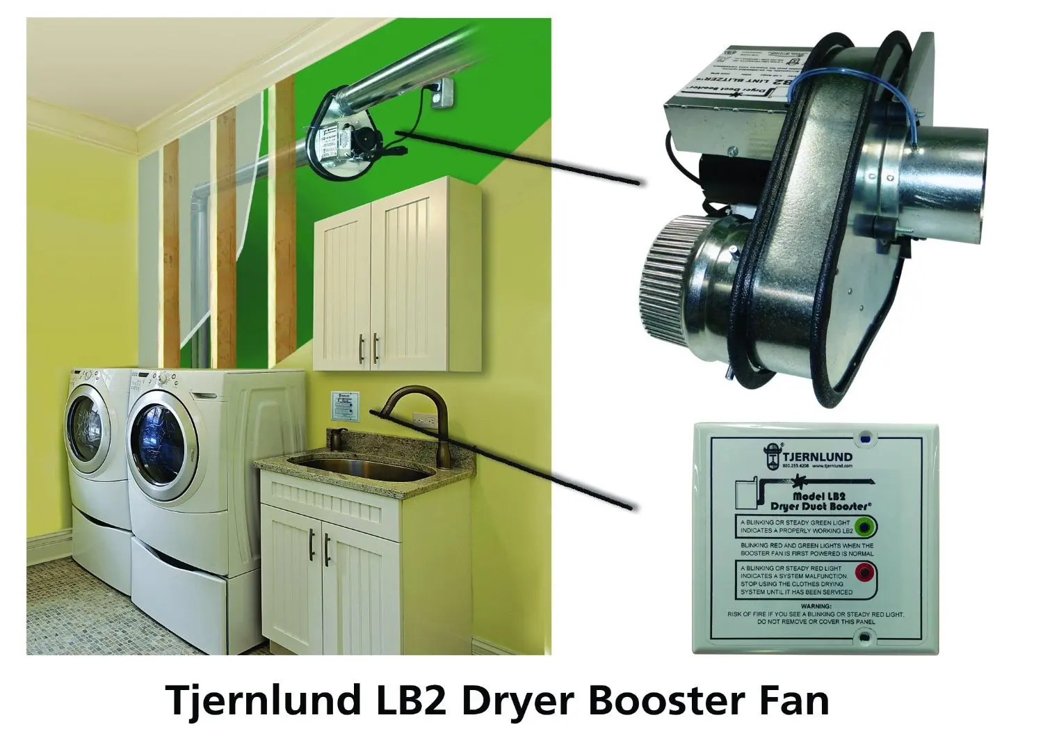 LB2 No-Clog, Zero Maintenance DEDPV Dryer Duct Booster Fan with Automatic Activation