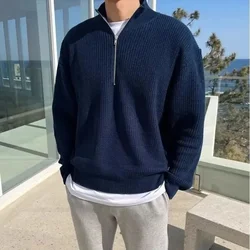 2023 Frühling Herbst Männer neue Mode Männer lose halbhohen Kragen Reiß verschluss Pullover Strick pullover Jacke All-Match-Kleidung