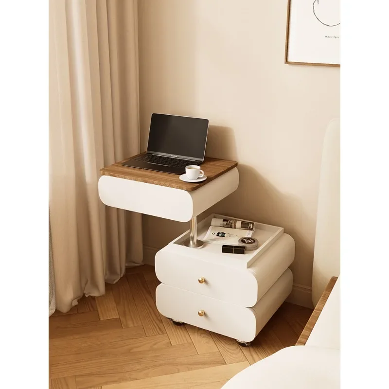 Small apartment solid wood removable storage lifting bedside table integrated dresser mini small high-end feeling