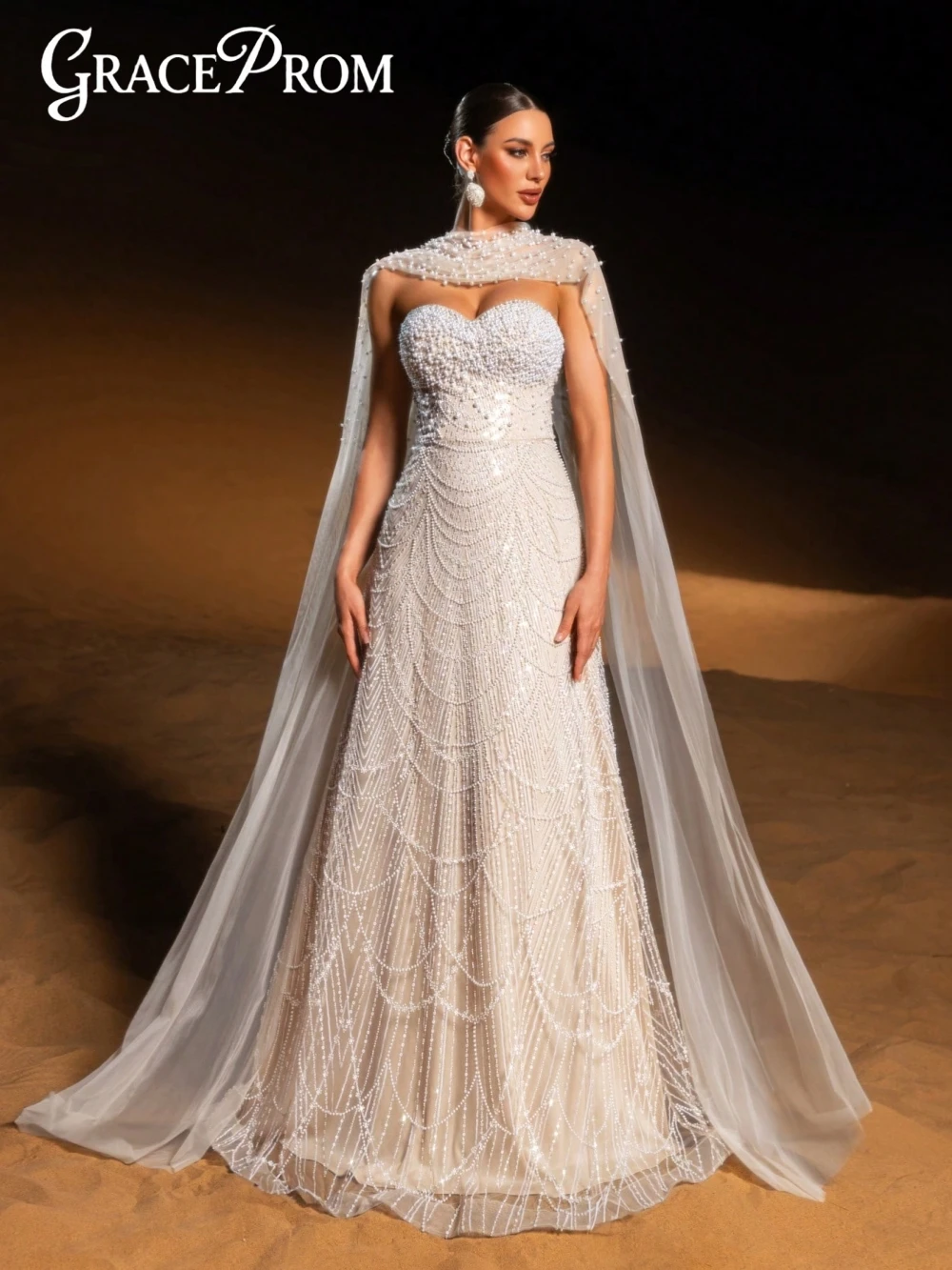 

Изысканное вечернее платье трапециевидной формы с вышивкой и жемчугом с шарфом, романтическое свадебное платье с вырезом в форме сердца, платья для выпускного вечера по индивидуальному заказу