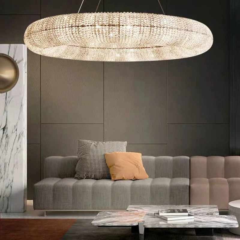 Nordic Luxury Round Crystal Chandelier Led Modern Donut Pendant Light Creative Design Living Room Bedroom Home Decor Lighting