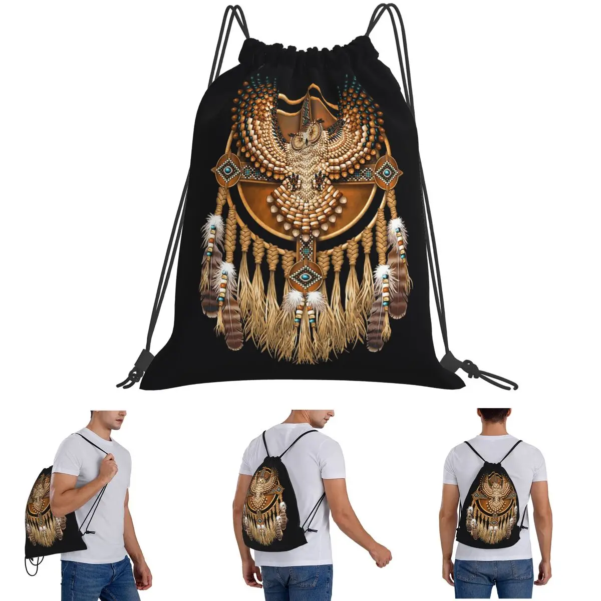 

Родная Мандала Сова Американские рюкзаки Повседневные портативные сумки на шнурке Спортивная сумка Сумки для книг для школы путешествий