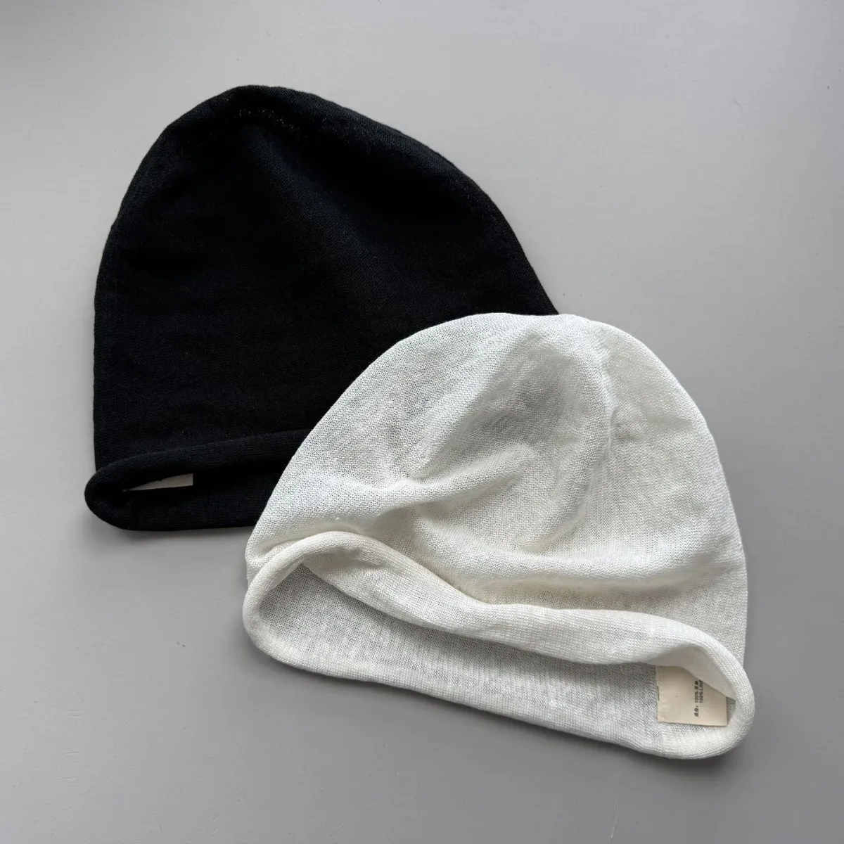 Summer 100% Linen Knit Beanie Lightweight Slouchy Hat for Women Breathable Thin Skull Cap Oversize Men Large Head Natural Linen