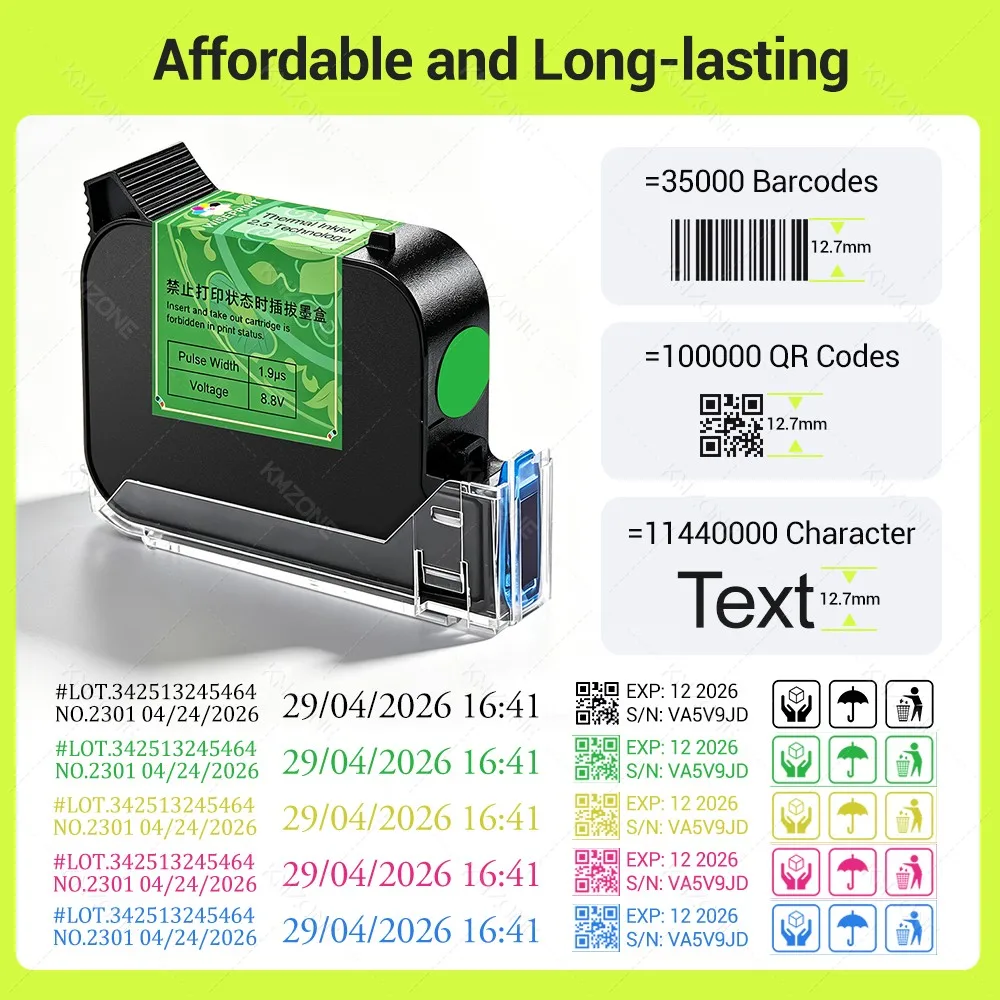 1PC Color Ink Cartridge for 12.7mm Unencrypted Handheld Inkjet Printer Solvent Fast-Drying Ink 42ML Black Red Blue White Y