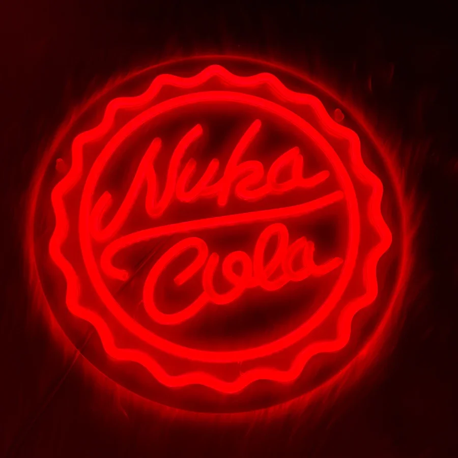Usb Powered, Game Room, Bedroom, Bar, Man Cave Wall Lights,Easy To Han,Nuka Cola Led Neon Sign, Red Bottle Cap Wall Decor
