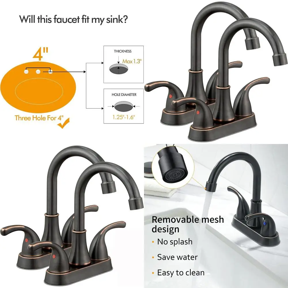 

4 Inch Oil Rubbed Bronze 2-Handle Bathroom Sink Faucet Set with Pop-Up Drain and Hoses
