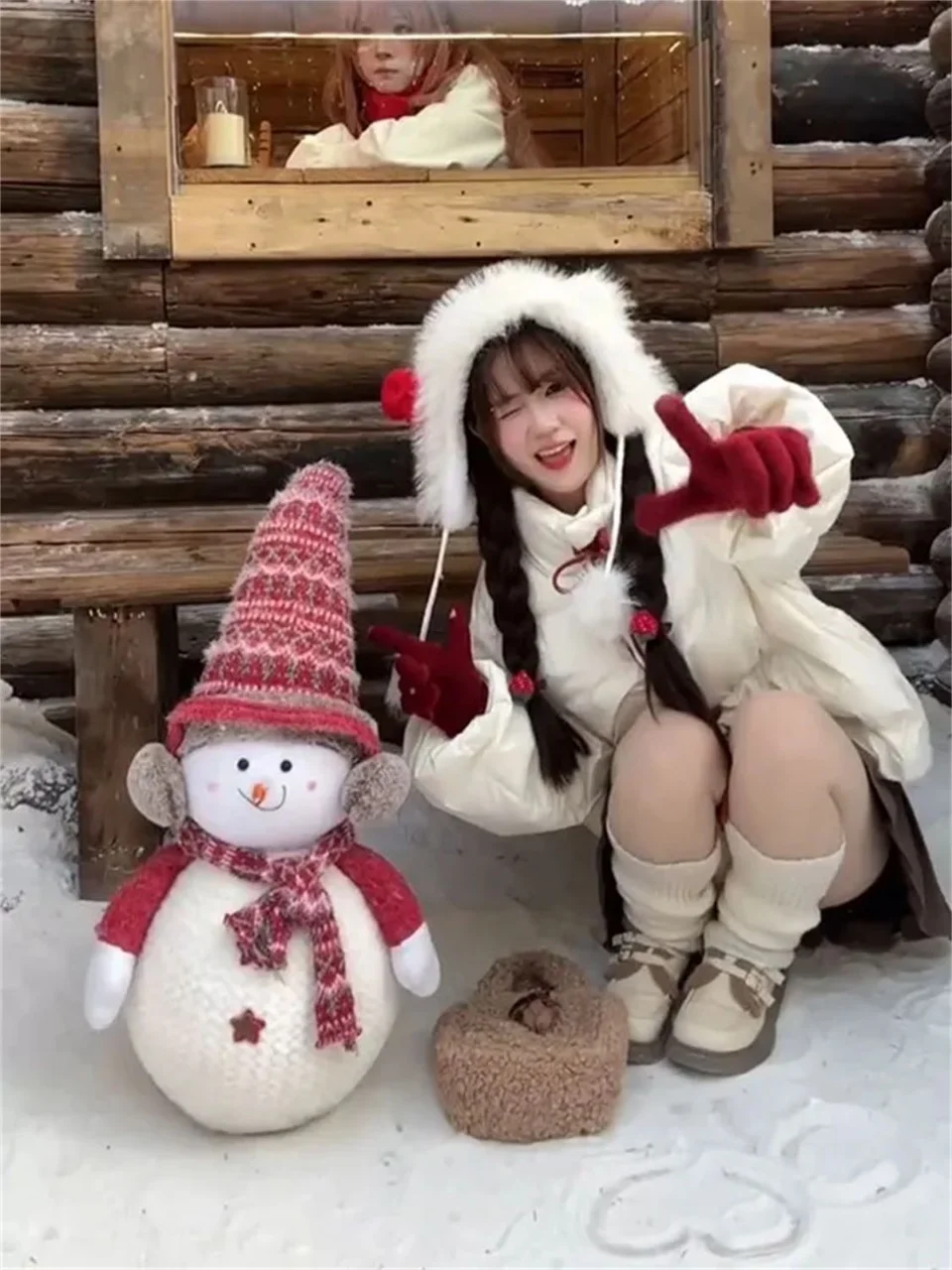 Japanese sweet style contrasting butterfly tie tied spicy girl cotton jacket winter thick and warm trendy women's top