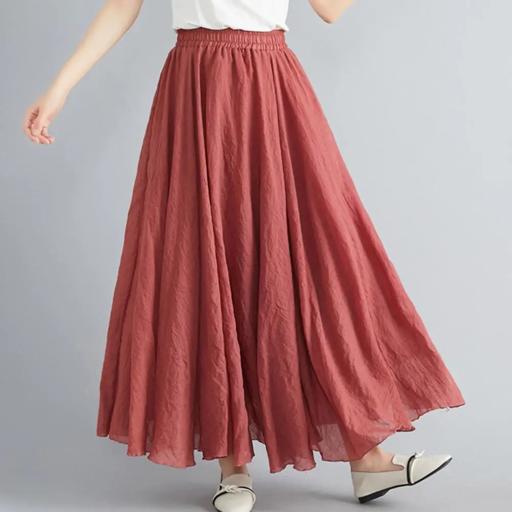 Spring Summer Casual Flowy Skirts 2025 Double Layer Women Skirt Wide Hem A-line Loose Fit Elastic Waist Design Maxi Skirt