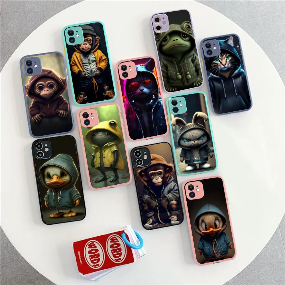 

Monkey Frog Pig Cow Bird Cat Animal Phone Case For IPhone 14 X XR XS 7 8 Plus 11 12 13 Pro MAX 13mini Matte Shockproof Case