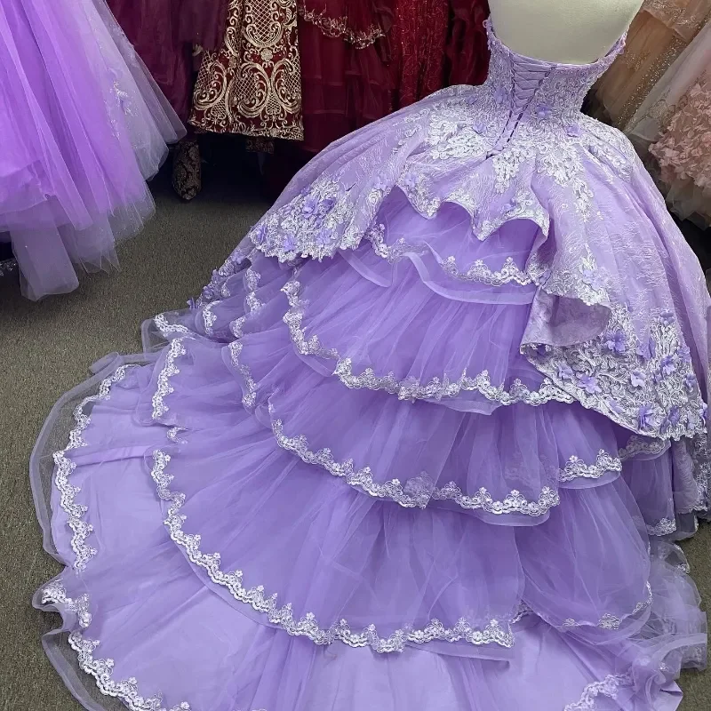 

Saudi Arabic Lilac Lace 15 Quinceanera Dresses 2024 Off Shoulder Applique Pearls Sweet 16 Prom Birthday Party Dress Ballkleider