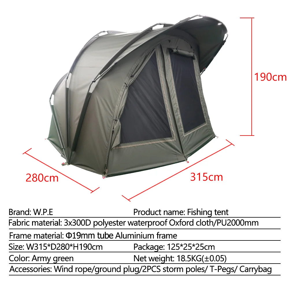 New Easy Set Up Fishing Tent 3*300D Oxford Cloth PU2000mm Waterproof Material Carp Fishing Equipment Bivvy Tent For Carp Fishing