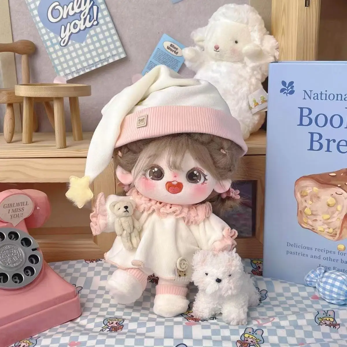 Roupas de boneca de algodão de 20cm, conjunto de roupa de dormir fofa e super fofa, sem atributo, roupas de boneca, acessórios divertidos