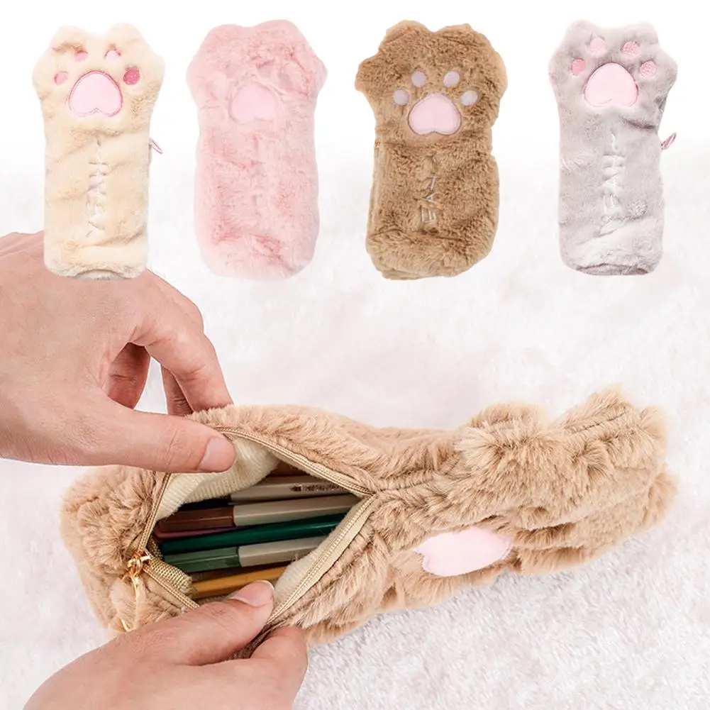Super Cute 4 Color Pink Cat Claw Pencil Bag Children's Creative Case Pencil Storage Cartoon Bag Stationery R3X7