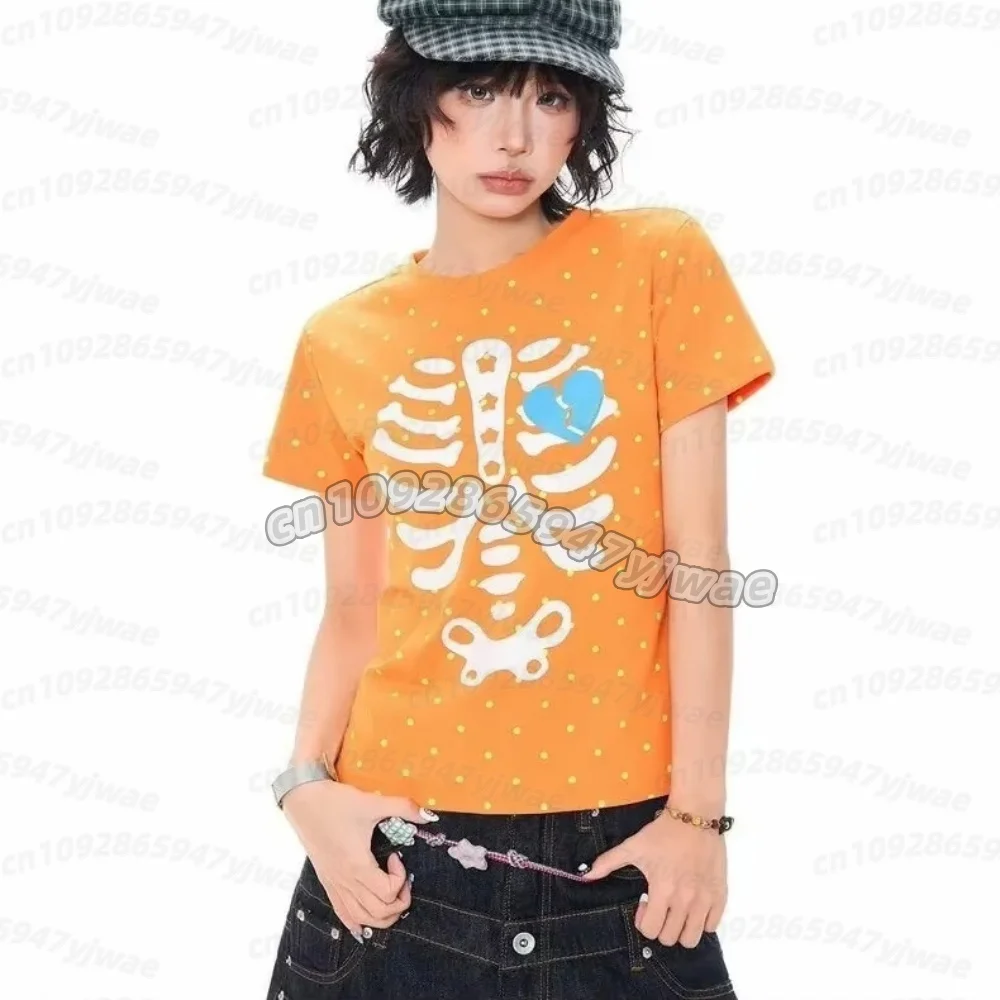 Summer Women's Halloween Skeleton Bones Yami Kawaii Y2K Skull Street Style Short Sleeve T-shirt Halloween Cute  cosplay t-shirtT view 5