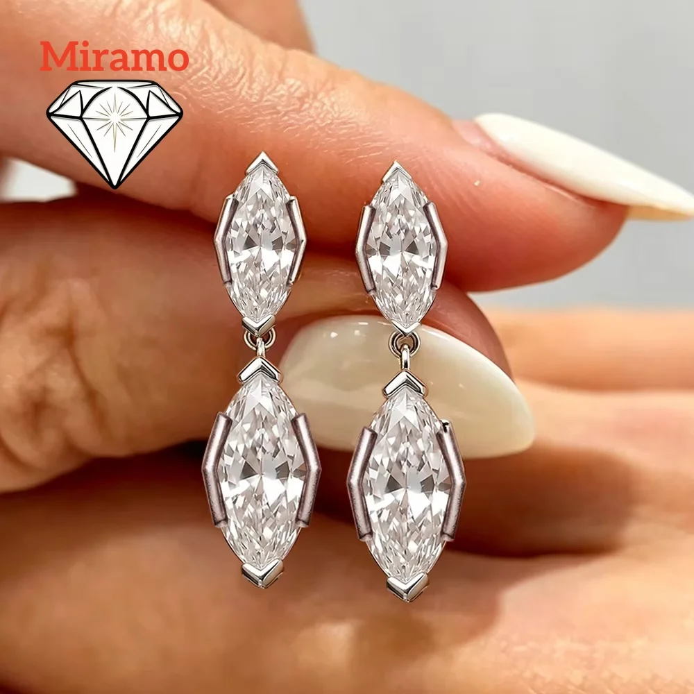 2-Stone Marquise Cut Moissanite Drop Earrings for Women S925 Silver Lab Diamond Stud Earrings with Certificate Fine Jewelry