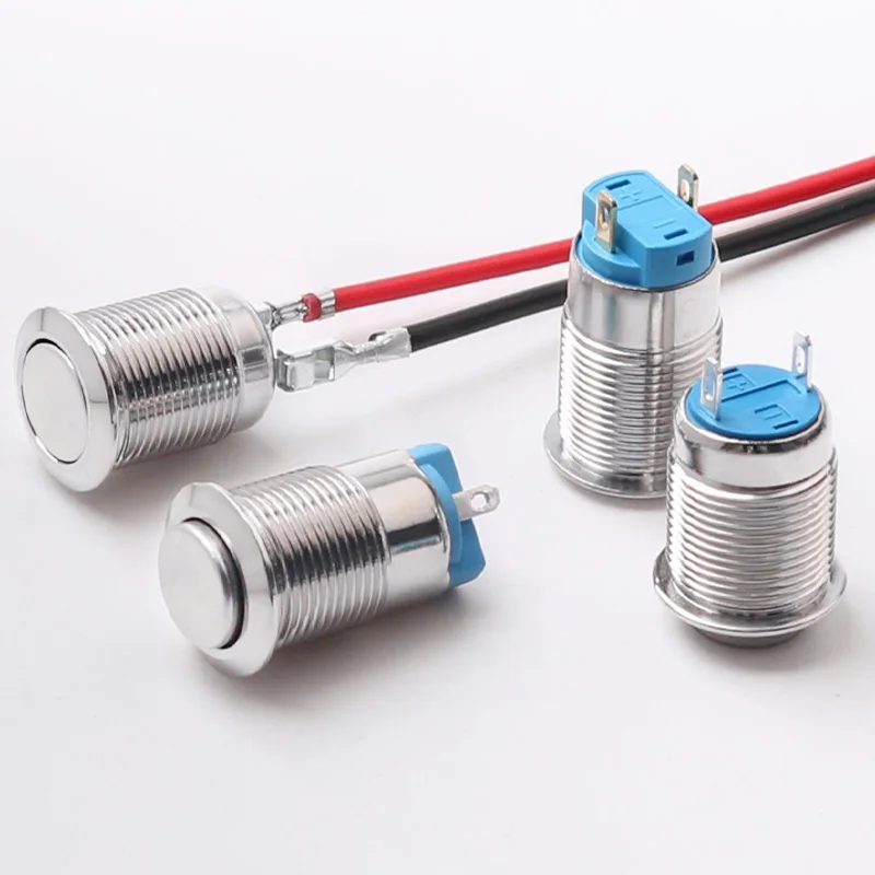 12/16/19/22mm No Lights Metal Push Button Switch 1NO1NC Waterproof Flat/High Head Momentary Latching Stainless Steely