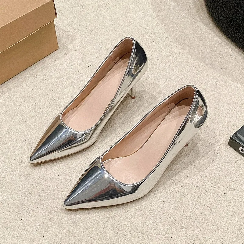 Metallic Silver Gold Pumps Women Ladies Shiny Hign Heels Wedding Dress Thin Heel 10cm Luxury Woman Shoes Size 34-43 gold heels