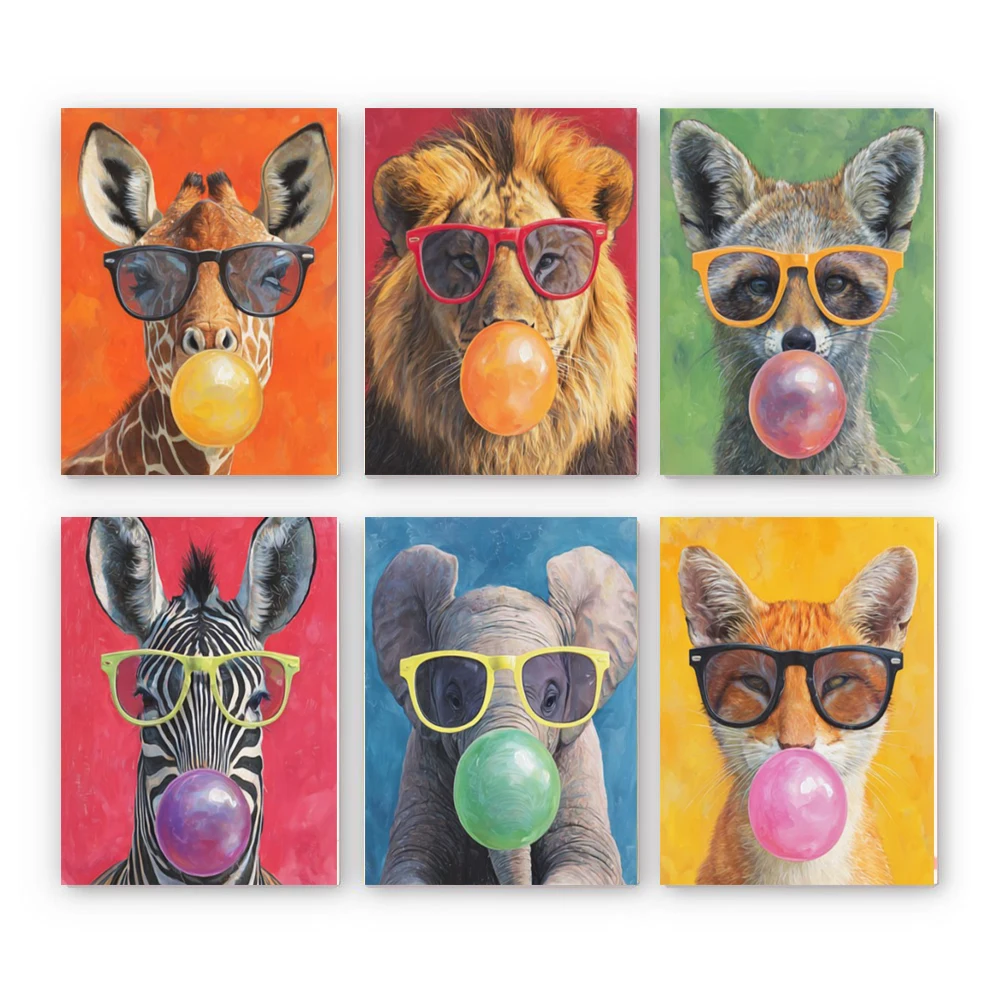 

Hand Paint Little animals blowing colorful bubbles set Art Painting By Numbers Kit DIY Acrylic Artwork Canvas Art Gift Home