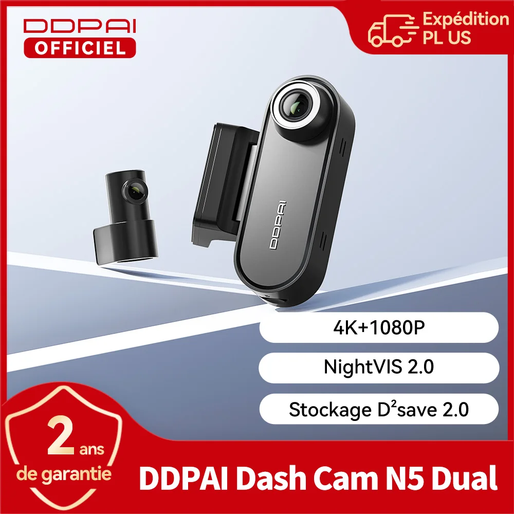 DDPAI Dash Cam N5 double avant et arrière 4K résolution Ultra HD caméra de tableau de bord NightVIS ADAS GPS enregistrement automatique